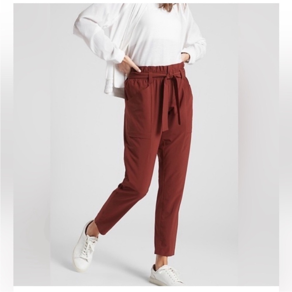 ATHLETA Skyline Rust Color Stretch Belted Casual Pull-on Ankle Pants Size 12